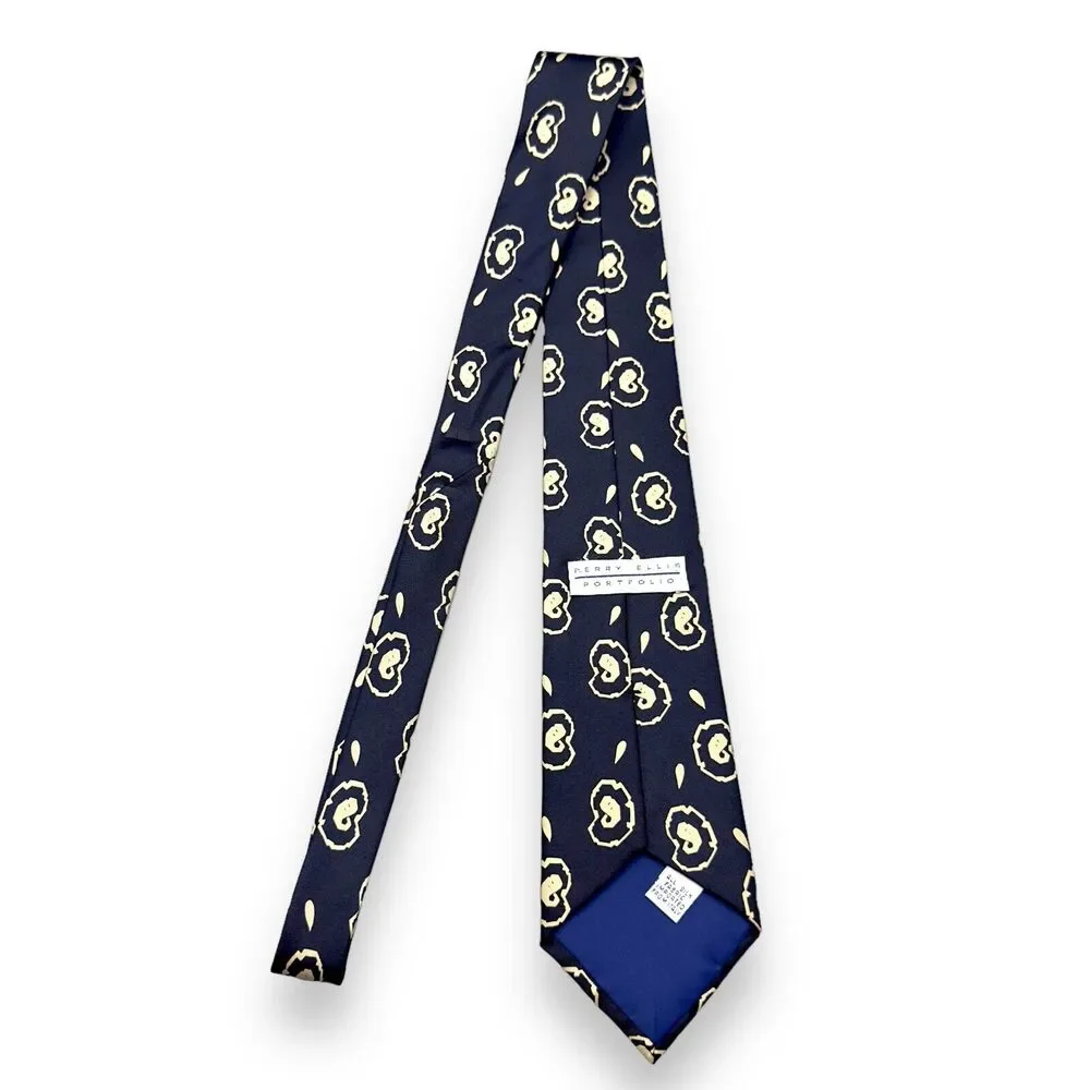 Perry Ellis Mens‎ Silk Dress Tie Made in USA Vintage Geometric Pattern 56